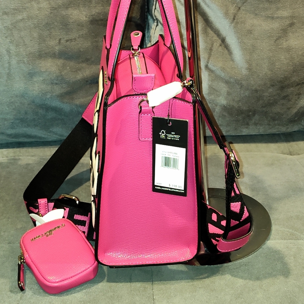 NWT KARL LAGERFELD PARIS MAYBELLINE  LEATHER TWO-WAY TOTE W/ RARE LOVE LETTER - Picture 11 of 16